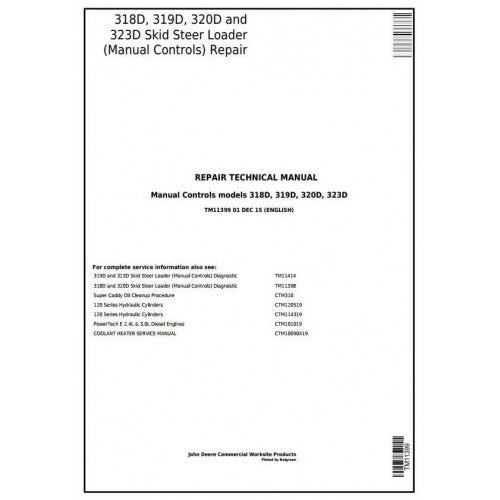 TM11399 John Deere 318D, 319D, 320D, 323D Skid Steer Loader Pdf Repair Service Technical Manual