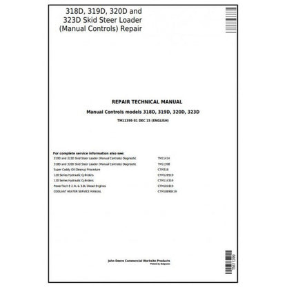 TM11399 John Deere 318D, 319D, 320D, 323D Skid Steer Loader Pdf Repair Service Technical Manual