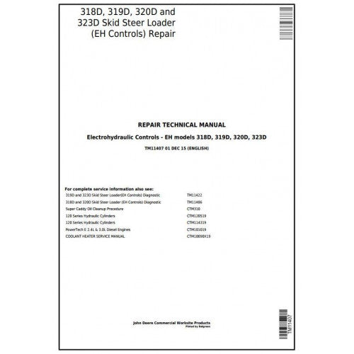 TM11407 John Deere 318D, 319D, 320D, 323D Skid Steer Loader Pdf Repair Service Technical Manual