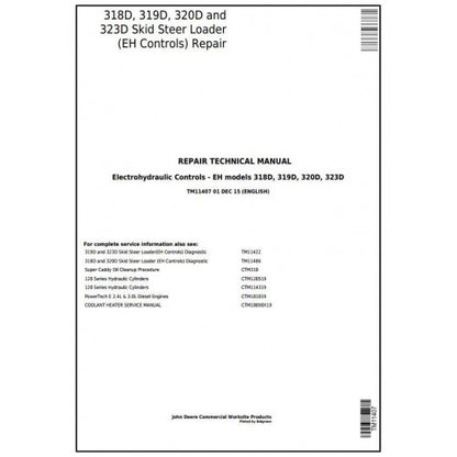 TM11407 John Deere 318D, 319D, 320D, 323D Skid Steer Loader Pdf Repair Service Technical Manual