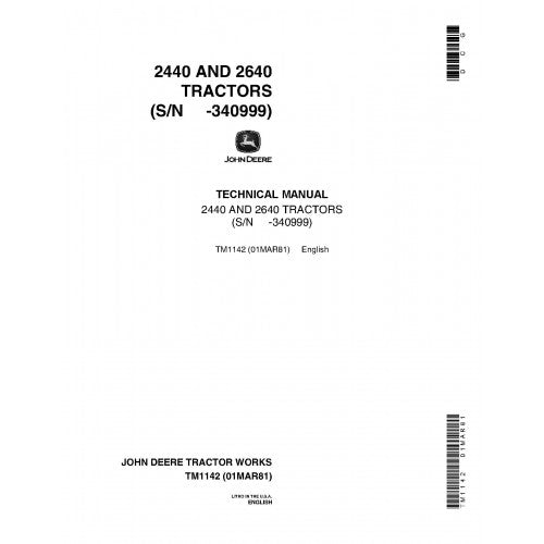 TM1142 John Deere 2440 and 2640 Tractor Pdf Repair Service Technical Manual
