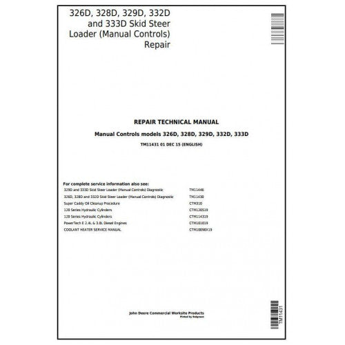 TM11431 John Deere 326D, 328D, 329D, 332D, 333D Skid Steer Loader Pdf Repair Service Technical Manual
