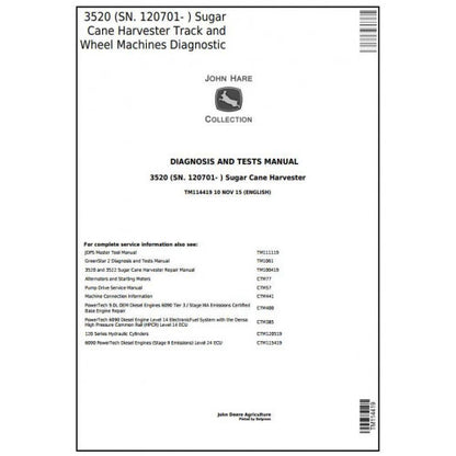 TM114419 John Deere 3520 Track & Wheel Sugar Cane Harvester Pdf Diagnosis and Tests Service Manual