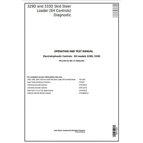 TM11454 John Deere 329D, 333D Skid Steer Loader Pdf Diagnostic, Operation and Test Service Manual
