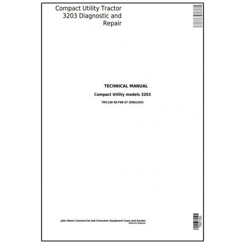 TM1150 John Deere 3203 Compact Utility Tractor Pdf Technical Service Manual
