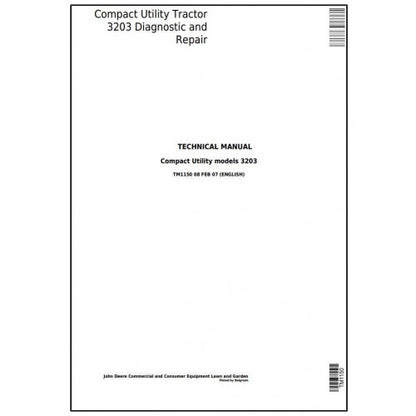 TM1150 John Deere 3203 Compact Utility Tractor Pdf Technical Service Manual