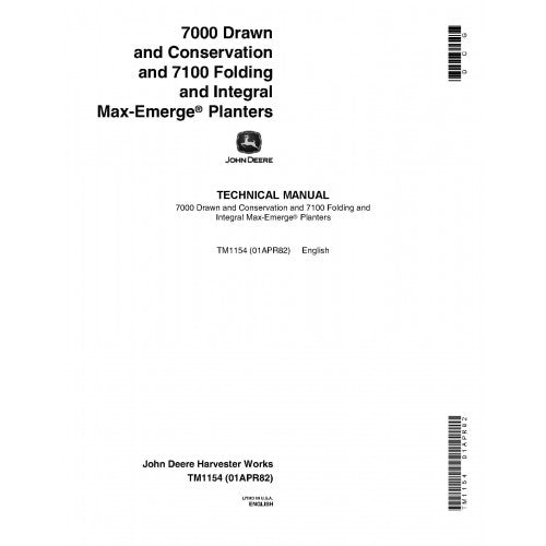 TM1154 John Deere Max-Emerge 7000 and 7100 Planters Pdf Technical Service Manual