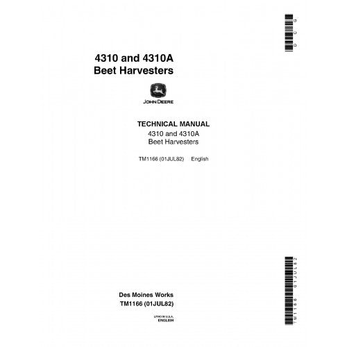 TM1166 John Deere 4310 and 4310A Beet Harvesters Pdf Technical Service Manual