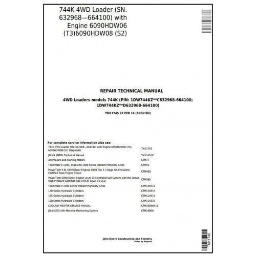 TM11745 John Deere 744K 4WD Loader Pdf Repair Service Technical Manual