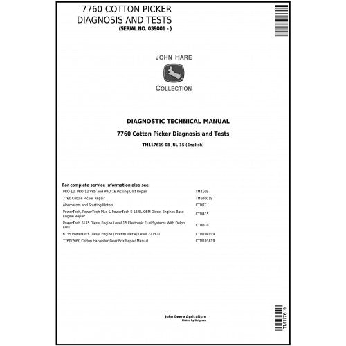 TM117619 John Deere 7760 Cotton Picker Pdf Diagnostic Technical Manual