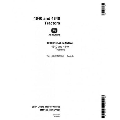 TM1183 John Deere 4640, 4840 Tractor Pdf Technical Service Manual
