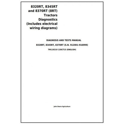 TM119219 John Deere 8320RT, 8345RT and 8370RT Tractor Pdf Diagnosis and Tests Service Manual