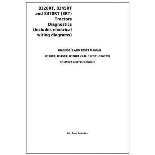 TM119219 John Deere 8320RT, 8345RT and 8370RT Tractor Pdf Diagnosis and Tests Service Manual