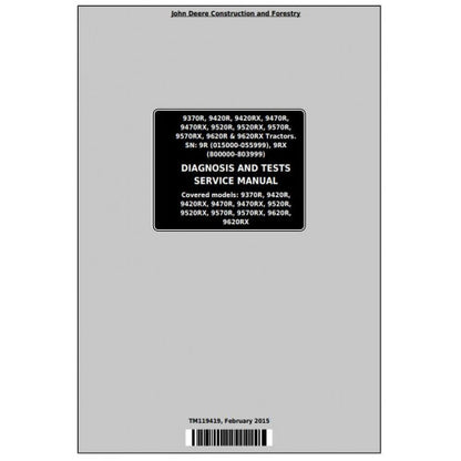 TM119419 John Deere 9370R, 9420R, 9470R, 9520R, 9570R, 9620R Tractor Pdf Diagnosis and Tests Service Manual