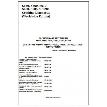 TM120719 John Deere S650, S660, S670, S680, S685, S690 Combines Pdf Operation and Tests Manual