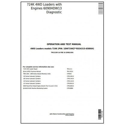 TM12109 John Deere 724K 4WD Loader Pdf Diagnostic, Operation and Test Service Manual