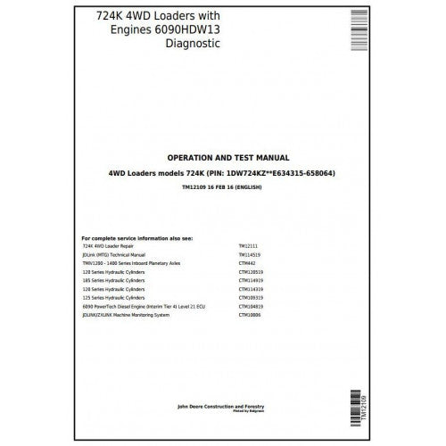 TM12109 John Deere 724K 4WD Loader Pdf Diagnostic, Operation and Test Service Manual