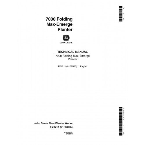 TM1211 John Deere Max-Emerge 7000 Folding Planter Pdf Technical Service Manual