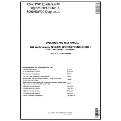 TM12110 John Deere 724K 4WD Loader Pdf Diagnostic, Operation and Test Service Manual