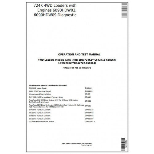 TM12110 John Deere 724K 4WD Loader Pdf Diagnostic, Operation and Test Service Manual