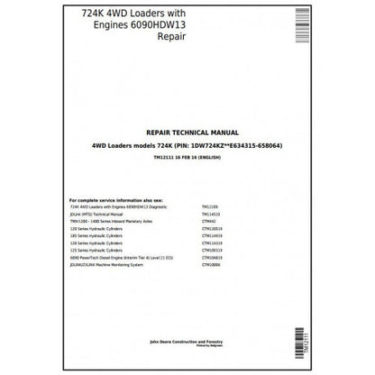 TM12111 John Deere 724K Loader Pdf Repair Service Technical Manual
