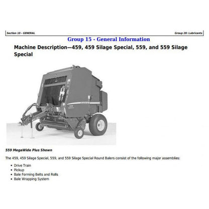 TM121119 John Deere 459s, 559s Silage Special, 459, 559 Round Balers All Inclusive Pdf Technical Service Manual 2