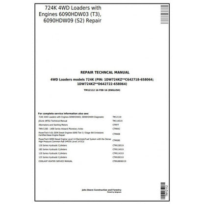 TM12113 John Deere 824K 4WD Loader Pdf Diagnostic, Operation and Test Service Manual