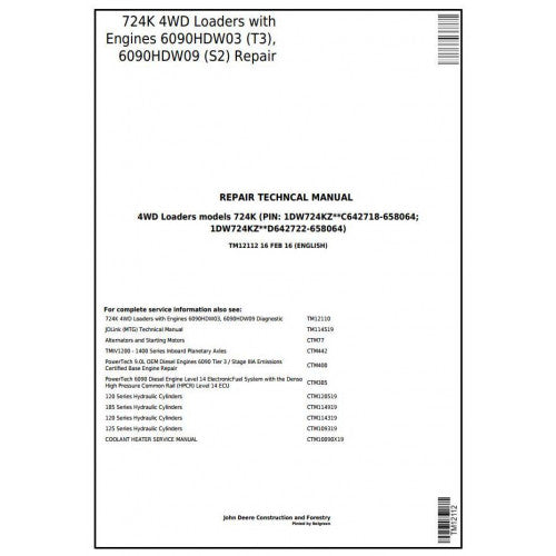 TM12113 John Deere 824K 4WD Loader Pdf Diagnostic, Operation and Test Service Manual