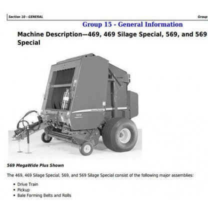 TM121219 John Deere 469s, 569s Silage Special; 469, 569 Round Balers All Inclusive Pdf Technical Service Manual