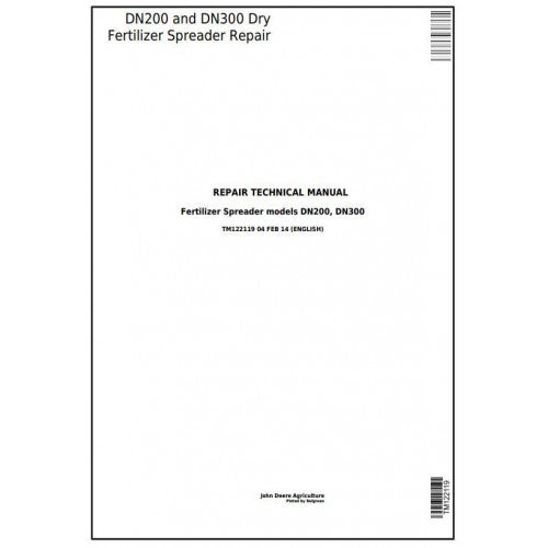 TM122119 John Deere DN200, DN300 Dry Fertilizer Spreader Sprayers Pdf Technical Service Manual