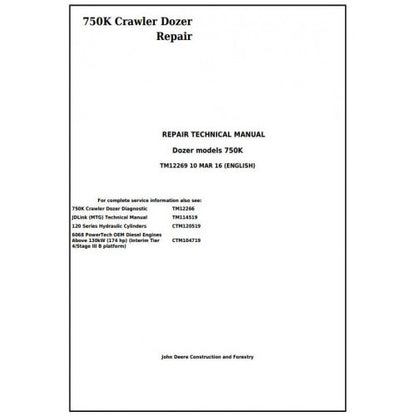 TM12269 John Deere 750K Crawler Dozer Pdf Repair Service Technical Manual
