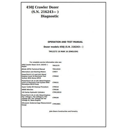 TM12272 John Deere 450J Crawler Dozer Pdf Diagnostic, Operation and Test Service Manual