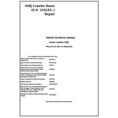 TM12275 John Deere 450J Crawler Dozer Pdf Repair Service Technical Manual