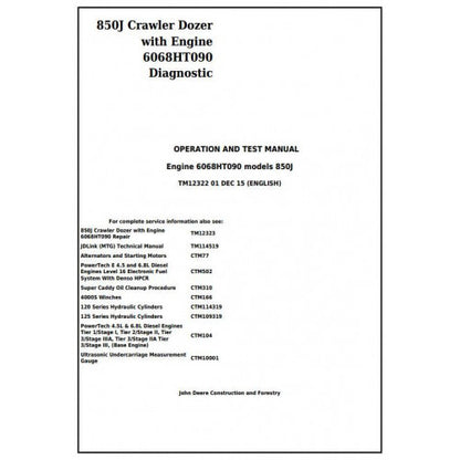 TM12322 John Deere 850J Crawler Dozer Pdf Diagnostic, Operation and Test Service Manual