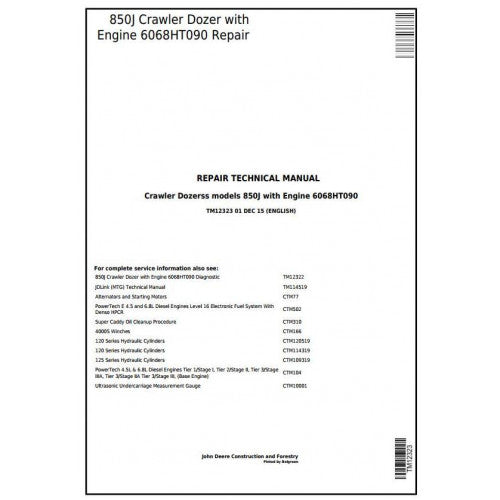 TM12323 John Deere 850J Crawler Dozer Pdf Repair Service Technical Manual