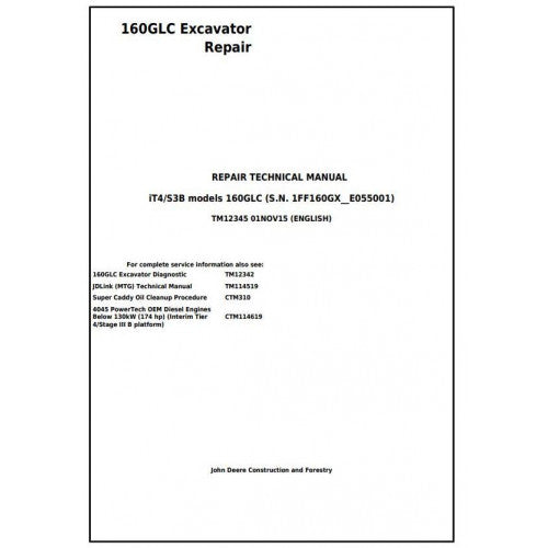 TM12345 John Deere 160GLC iT4/S3B Excavator Pdf Technical Service Manual