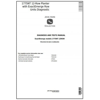 TM123519 John Deere 1775NT 12-Row Planter w.Exact Emerge Row Units Pdf Diagnosis and Tests Service Manual