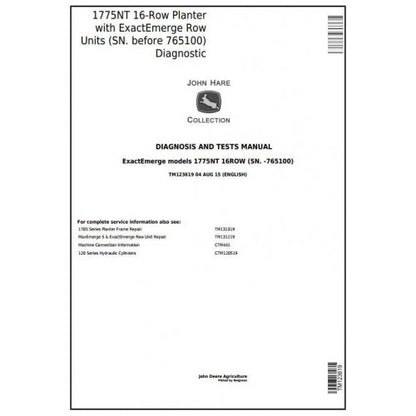 TM123619 John Deere 1775NT 16-Row Planter Row Units Pdf Diagnosis and Tests Service Manual