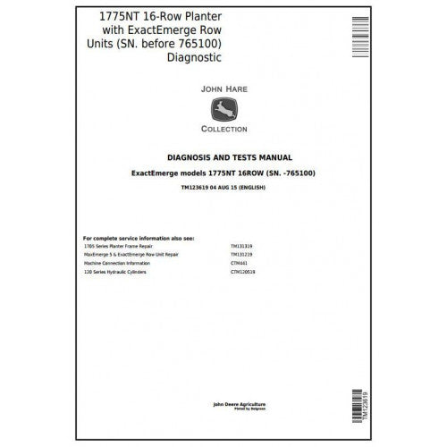 TM123619 John Deere 1775NT 16-Row Planter Row Units Pdf Diagnosis and Tests Service Manual