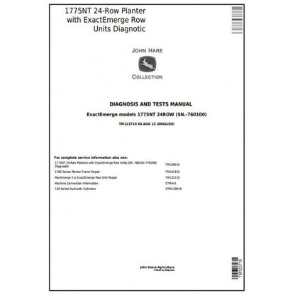 TM123719 John Deere 1775NT 24-Row Planter Row Units Pdf Diagnosis and Tests Service Manual