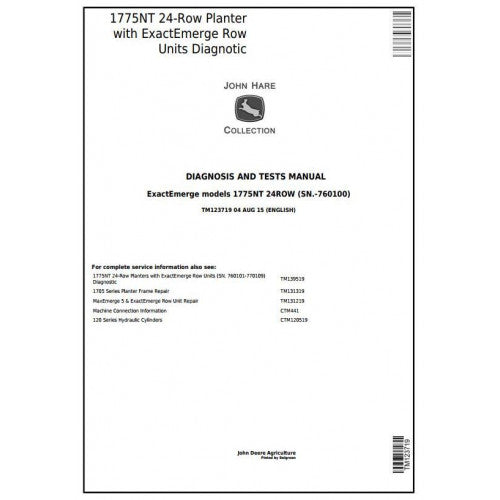 TM123719 John Deere 1775NT 24-Row Planter Row Units Pdf Diagnosis and Tests Service Manual