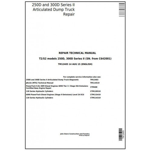 TM12405 John Deere 250D, 300D Articulated Dump Truck Pdf Technical Service Manual