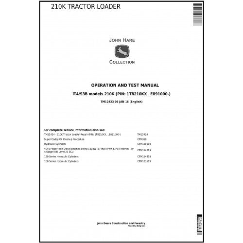 TM12423 John Deere 210K Tractor Loader Pdf Diagnostic, Operation and Test Service Manual