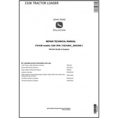 TM12424 John Deere 210K Tractor Loader Pdf Repair Service Technical Manual