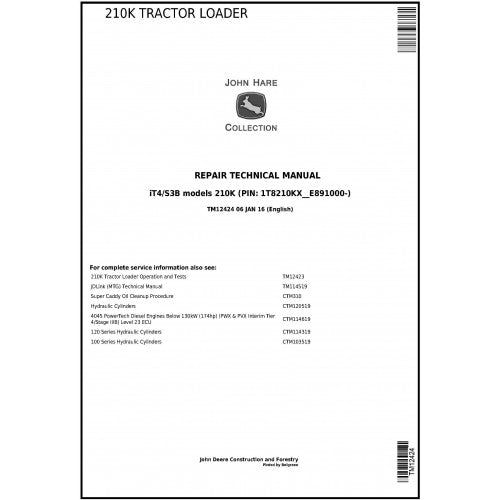 TM12424 John Deere 210K Tractor Loader Pdf Repair Service Technical Manual