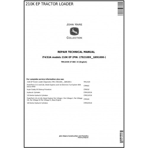 TM12430 John Deere 210K EP (iT4/S3A) Tractor Loader Pdf Repair Service Technical Manual