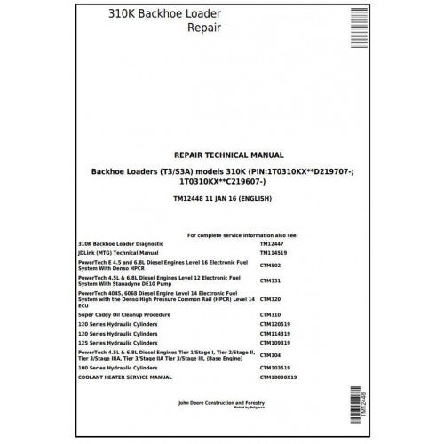 TM12448 John Deere 310K Backhoe Loader Pdf Repair Service Technical Manual