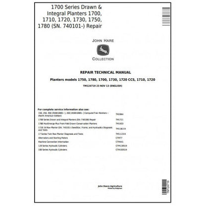 TM124719 John Deere 1700, 1710, 1720, 1730, 1750, 1780 Planters Pdf Technical Service Manual
