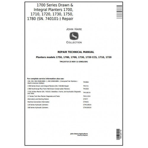 TM124719 John Deere 1700, 1710, 1720, 1730, 1750, 1780 Planters Pdf Technical Service Manual