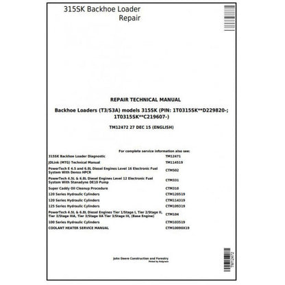 TM12472 John Deere 315SK (T3/S3A) Backhoe Loader Pdf Repair Service Technical Manual